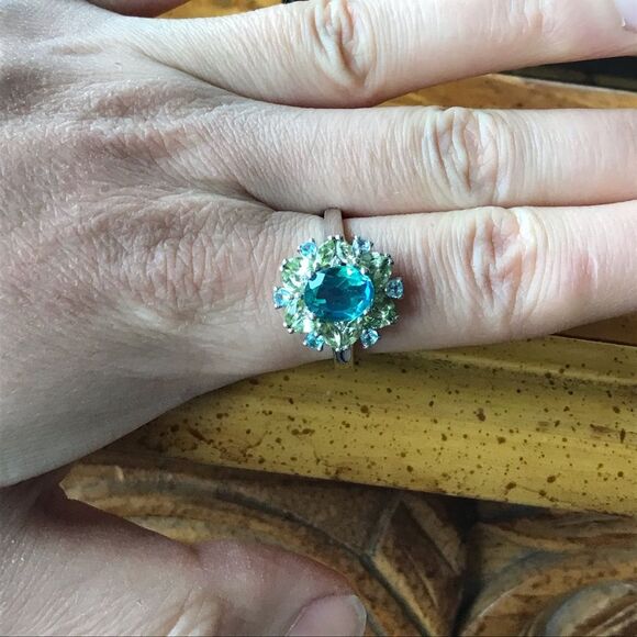 Peacock Quartz Peridot Sterling Silver Cocktail Ring Size 10 - Picture 2 of 9